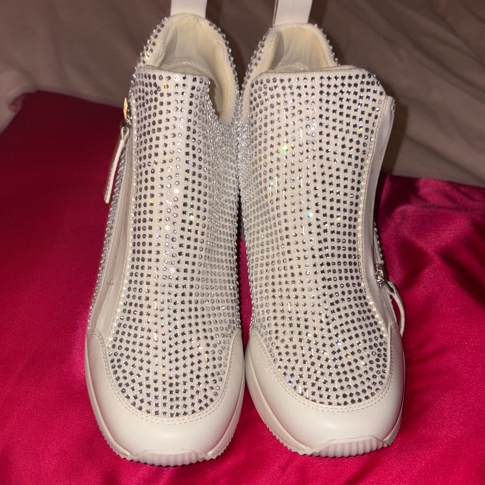 Michael Kors White Rhinestone Ankle Boots